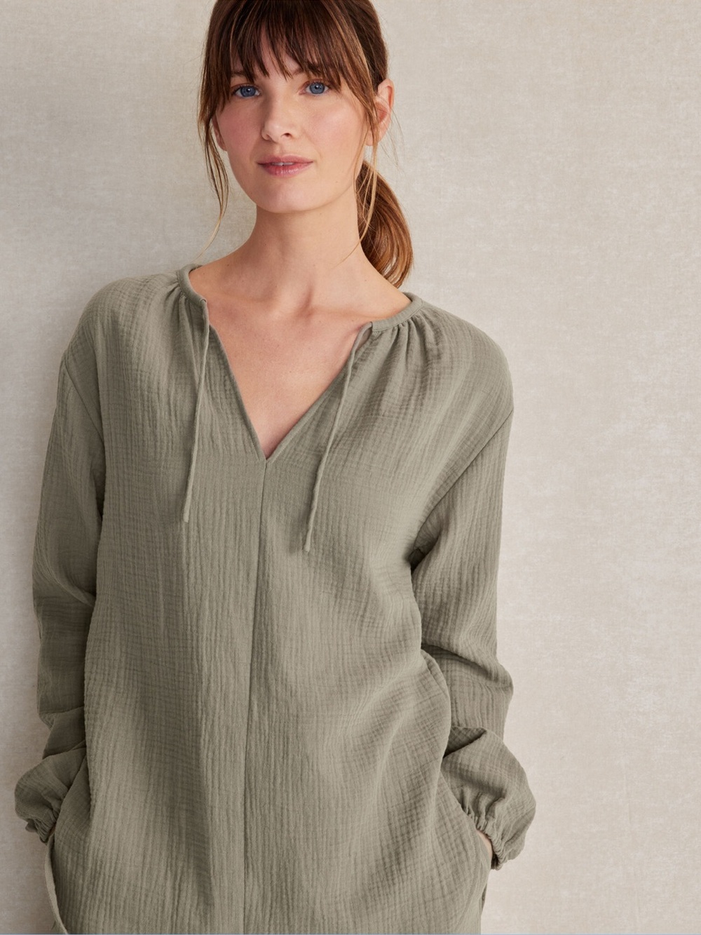 Haven Well Within Long-Sleeve Organic Cotton Gauze Peasant Top